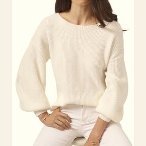 ISALIS Ivory Ribbed Balloon Sleeve Sweater Medium